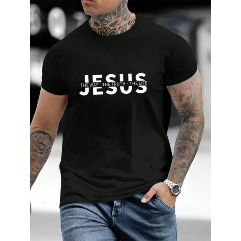 Men's Summer Slogan Jesus Printed Short Sleeve Round Neck Casual Work T-Shirt Made In USA Hoodie, Sweatshirt