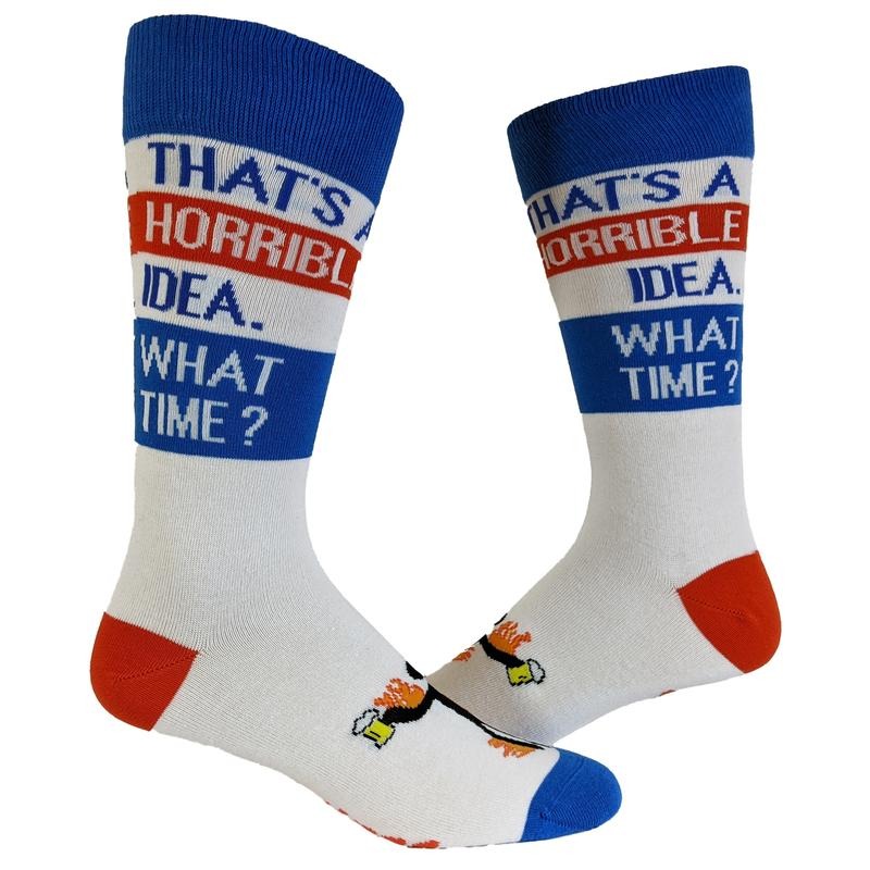 Men's That's A Horrible Idea What Time Socks Funny Party Drinking Novelty Vintage Footwear Funny Graphic Socks...