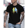 Men's Two Birds Standing Pattern Print Tee Shirt, Tees For Men, Casual Short Sleeve T-shirt For Summer Made in USA...