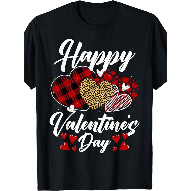 Lightweight Comfy Cotton Leopard & Plaid Hearts Print Round Neck Casual Top Made Usa T-Shirts, Hoodie, Sweatshirt