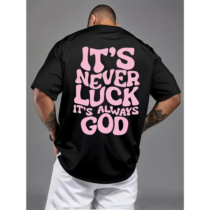 Men's Vintage "It's Never Luck" Printed Short Sleeve Round Neck Casual Sports T-Shirt Menswear Top Hoodie, Sweatshirt