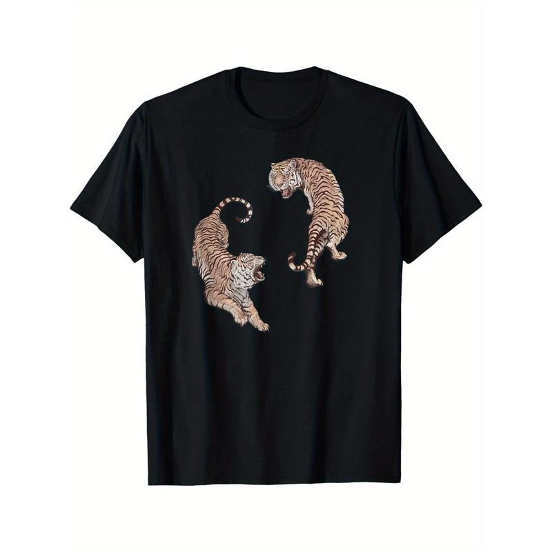Men's Vintage Tiger Graphic Tee - Yin Yang Design, Soft Cotton, Casual Fit, Round Neck