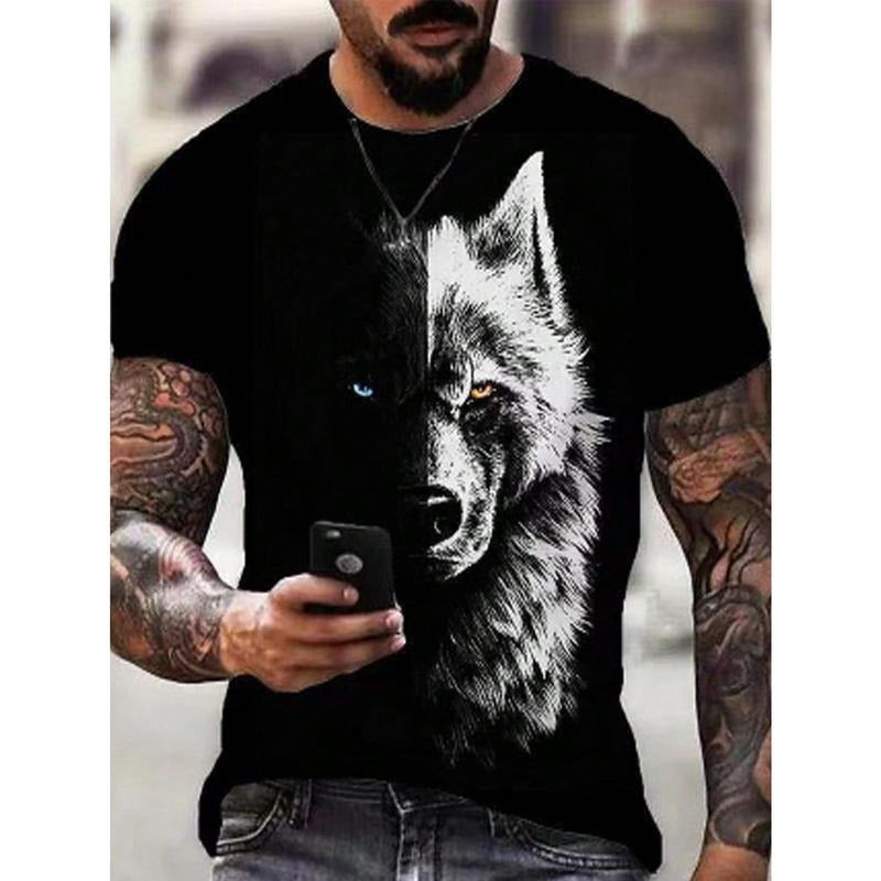 Men's Wolf Print Round Neck Short Sleeve T-Shirt Made in USA Hoodie, Sweatshirt | GrindPrints.com