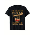 Men's cigar print cotton T-shirt, casual short-sleeved crew neck T-shirt, soft and comfortable top, men's made in usa...