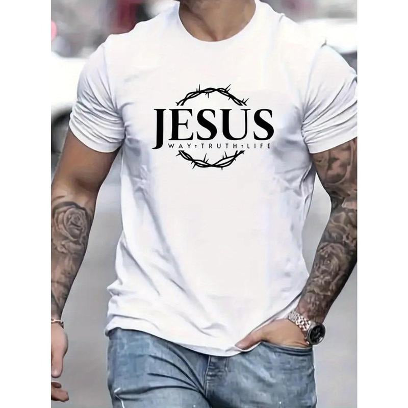 Men's short sleeve, 100% cotton T-shirt, 1 piece, high quality breathable material, Jesus print, easy movement, soft and...