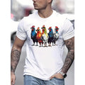 Men's short sleeve, high quality breathable material, delicate print, hand-painted style of rooster and sunglasses print,...