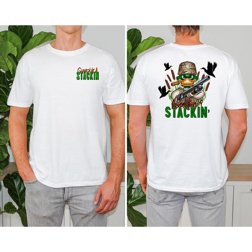 Mens "Quackin & Stackin" duck hunter T-Shirt. Fabric Menswear Hoodie, Sweatshirt | GrindPrints.com