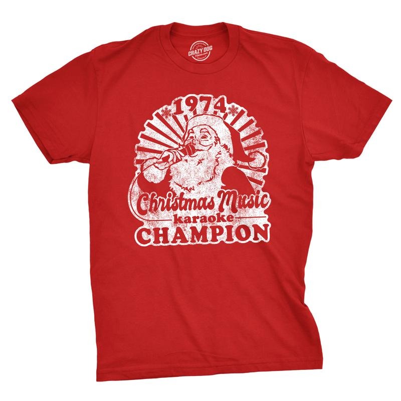 1974 Music Karaoke Champion Funny Vintage Funny Cool Soft Casual Menswear Funny Music Short Sleeve Novelty Red T-Shirts, Hoodie, Sweatshirt