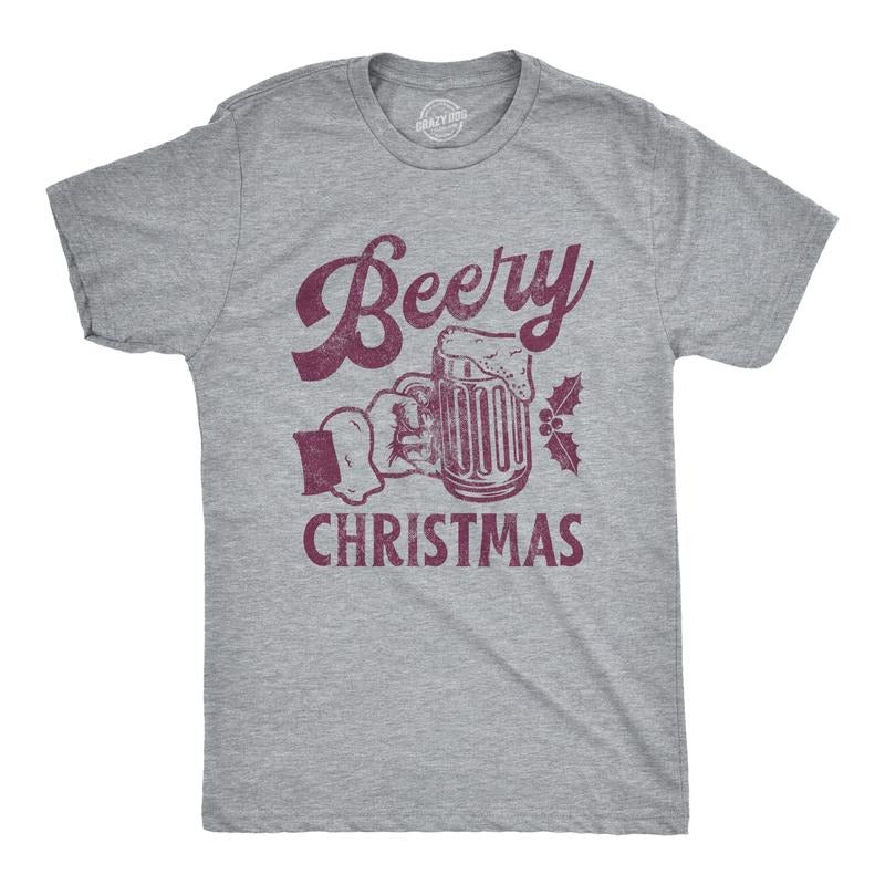 Beery Funny Xmas Beer Brew Funny Cool Soft Casual Menswear Funny Beer Short Sleeve Novelty Guys Light Grey T-Shirts, Hoodie, Sweatshirt