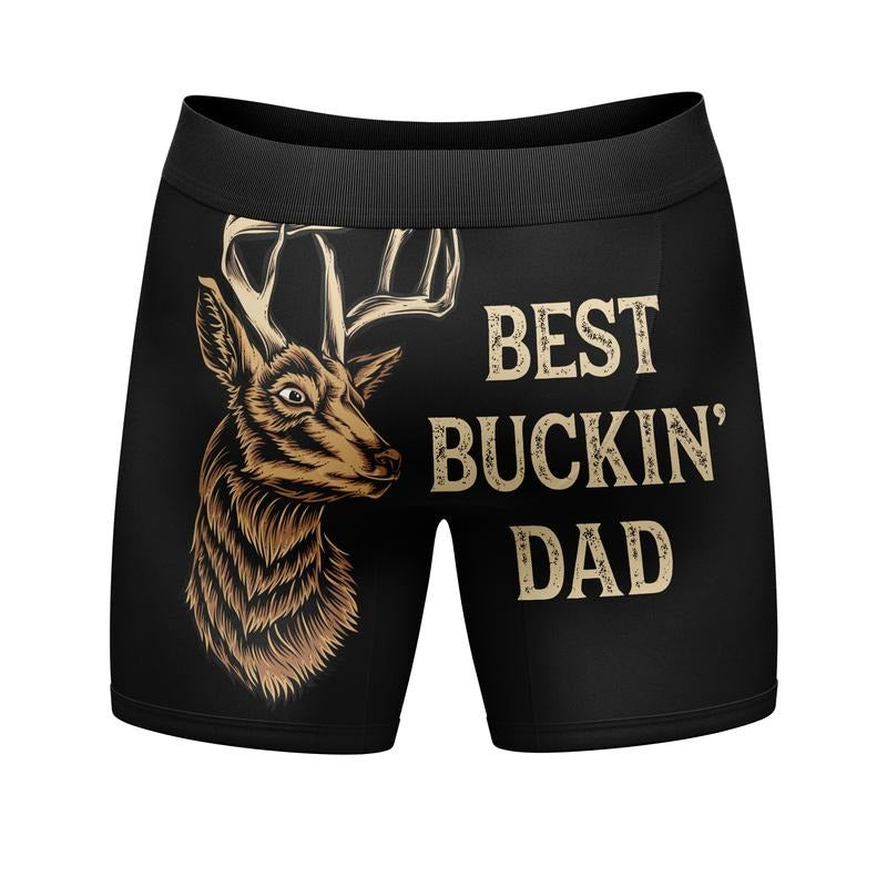 Mens Best Bucking Dad Boxer Briefs Funny Hunting Fathers Day Graphic Novelty Underwear for Guys Funny Graphic Boxers Dad...