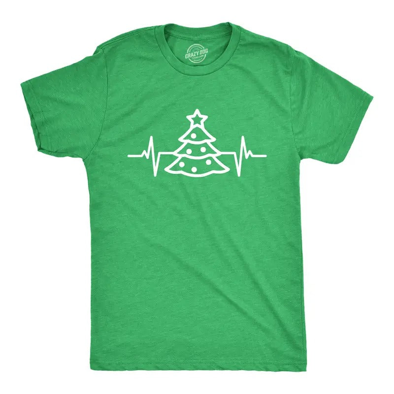 Tree Heart Beat Funny Cool Xmas Party Guys Funny Cool Soft Casual Menswear Novelty Guys Green T-Shirts, Hoodie, Sweatshirt