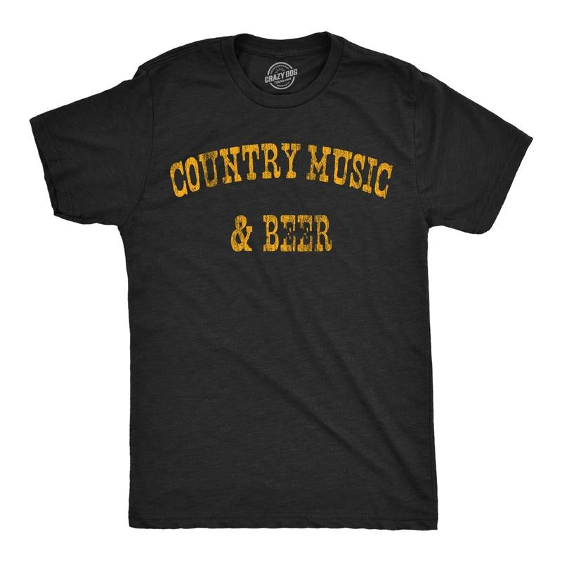 Mens Country Music And Beer Funny T Shirt Sarcastic Graphic Tee For Men Mens Funny T Shirts Cool Tees Soft Stylish Casual...
