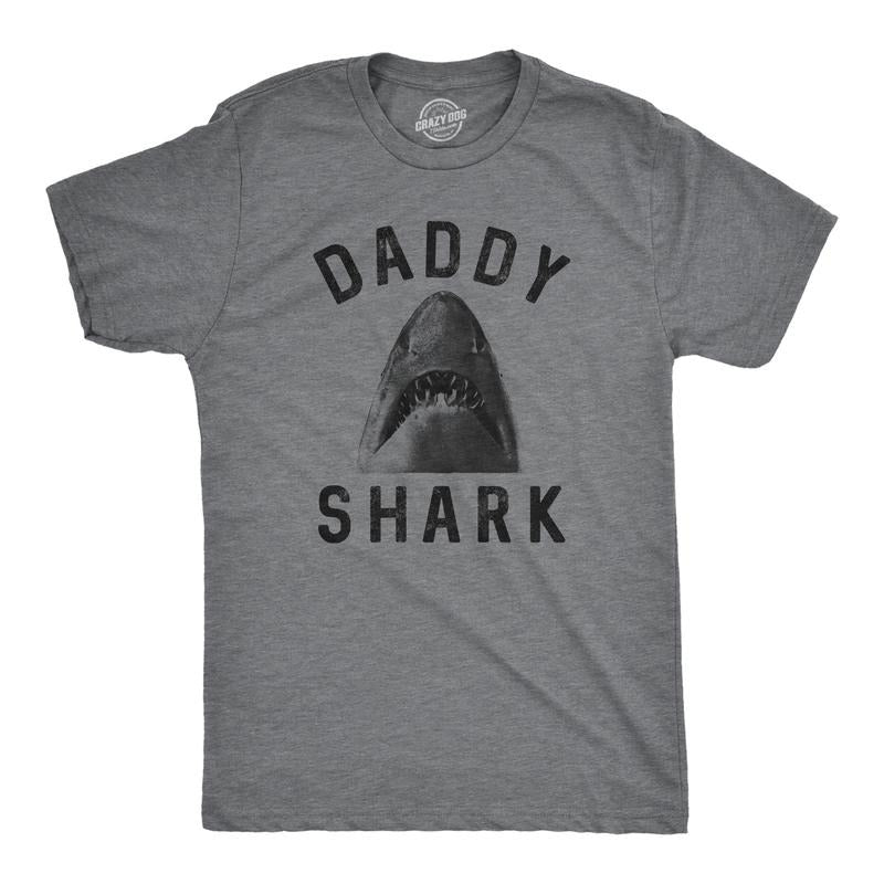 Daddy Shark Funny Shark Face Chomp Jaws Funny Cool Soft Casual Menswear Dark Grey T-Shirts, Hoodie, Sweatshirt