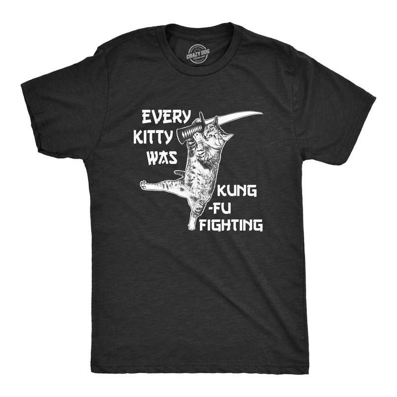 Mens Every Kitty Was Kung Fu Fighting Funny Kitten Cat Sword Music T shirt Mens Funny T Shirts Cool Tees Soft Stylish...