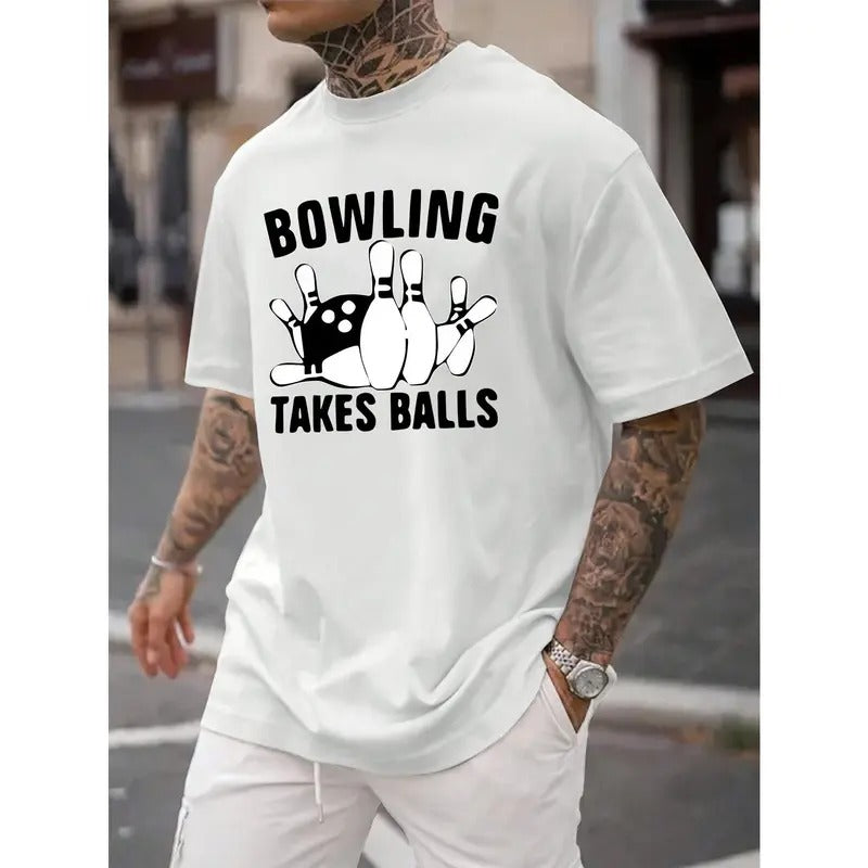 Mens Fashionable Bowling Print Short Sleeve T-shirt - Classic Crew Neck, Ultra-Comfortable, Versatile Style for Summer...