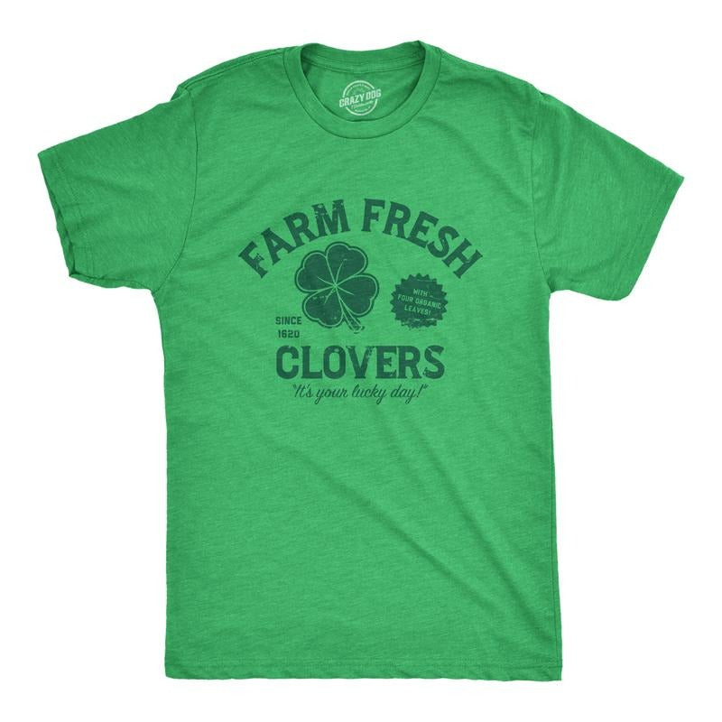 Mens Funny T Shirts Farm Fresh Clovers St Patricks Day Novelty Tee for Guys Mens Funny T Shirts Cool Tees Soft Stylish...