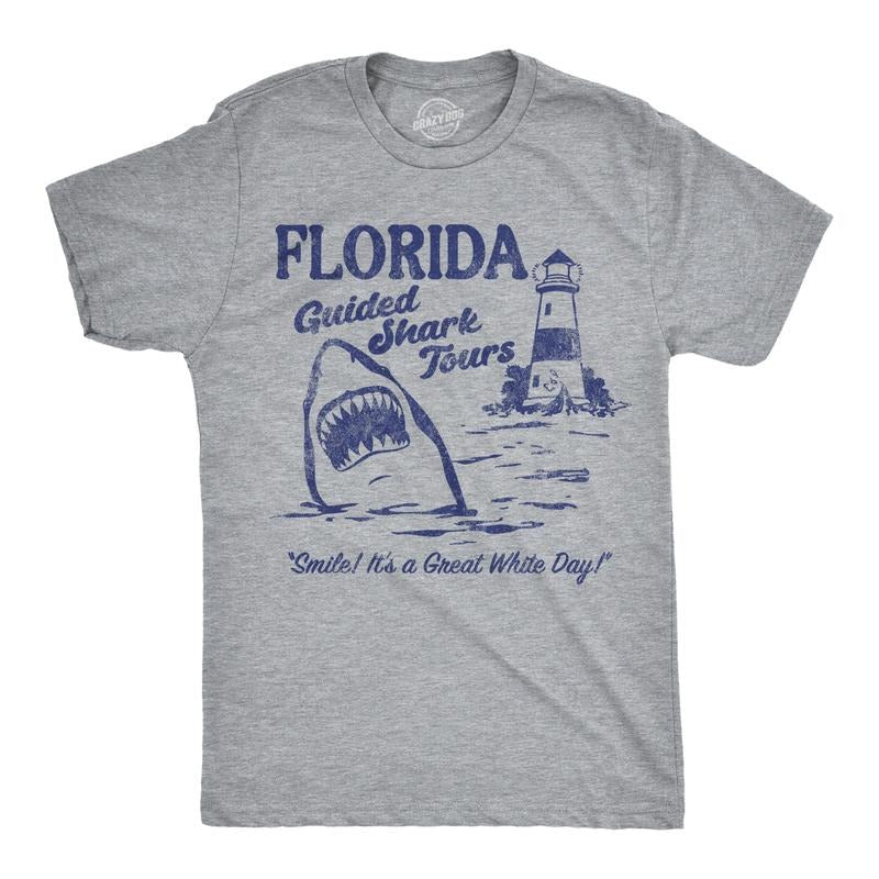 Funny Florida Guided Shark Tours Sarcastic Novelty Funny Cool Soft Casual Menswear Shark Funny Sarcastic Short Sleeve Light Grey T-Shirts, Hoodie, Sweatshirt