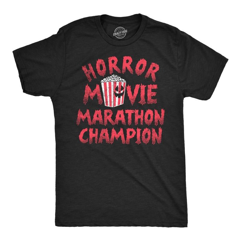 Mens Funny T Shirts Horror Movie Marathon Champion Sarcastic Halloween Tee For Men Mens Funny T Shirts Cool Tees Soft...