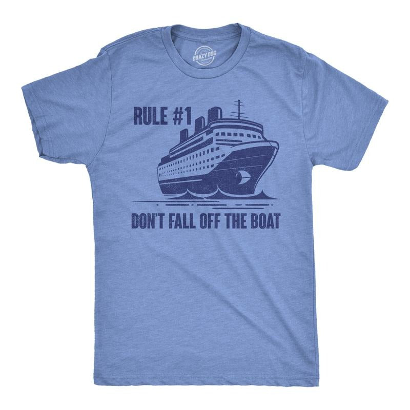 Mens Funny T Shirts Rule Number 1 Dont Fall Off The Boat Sarcastic Cruise Graphic Novelty Tee For Men Mens Funny T Shirts...