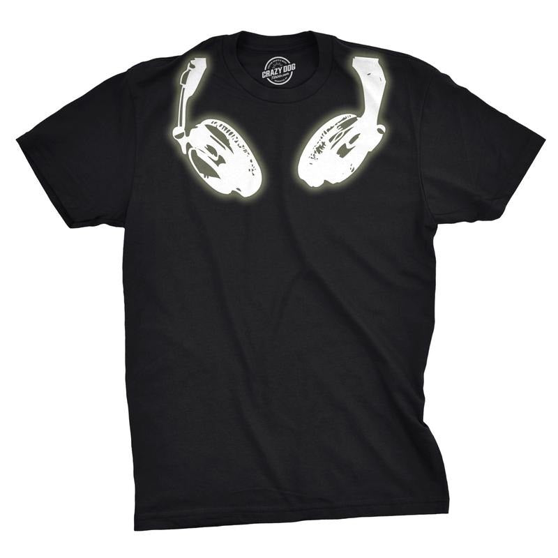 Glow Dark Headphones Cool Music Lover DJ Funny Funny Cool Soft Casual Menswear Halloween Funny Music Short Sleeve Novelty Black T-Shirts, Hoodie, Sweatshirt