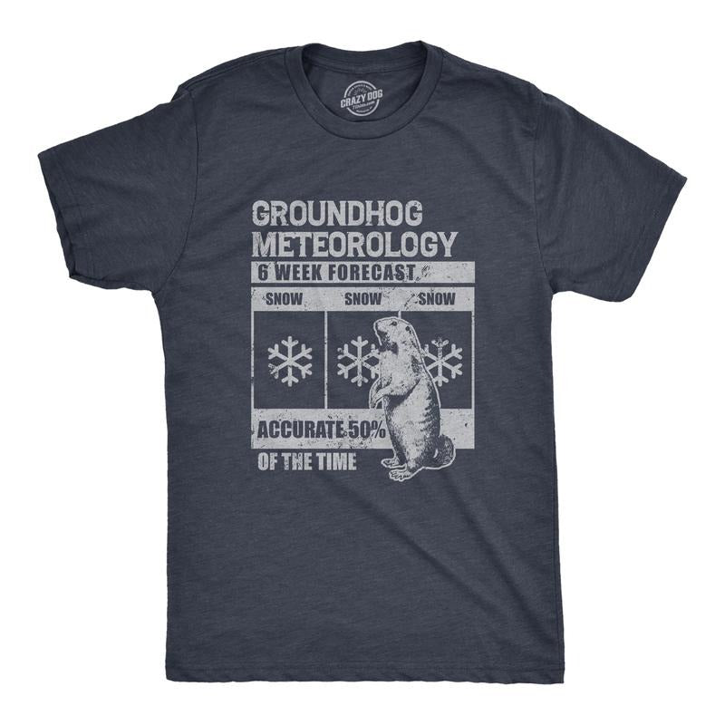Mens Groundhog Meteorology T Shirt Funny Groundhogs Day Winter Weather Forecast Joke Tee For Guys Mens Funny T Shirts...