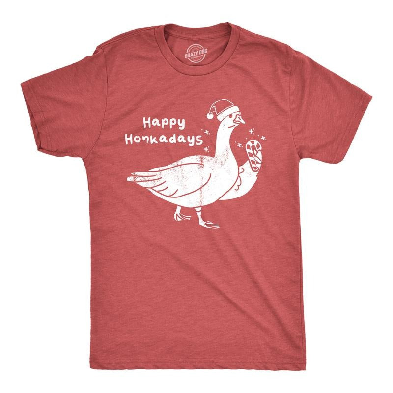 Happy Honkadays Funny Xmas Party Goose Joke Guys Funny Cool Soft Casual Menswear Funny Animal Short Sleeve Novelty Red T-Shirts, Hoodie, Sweatshirt