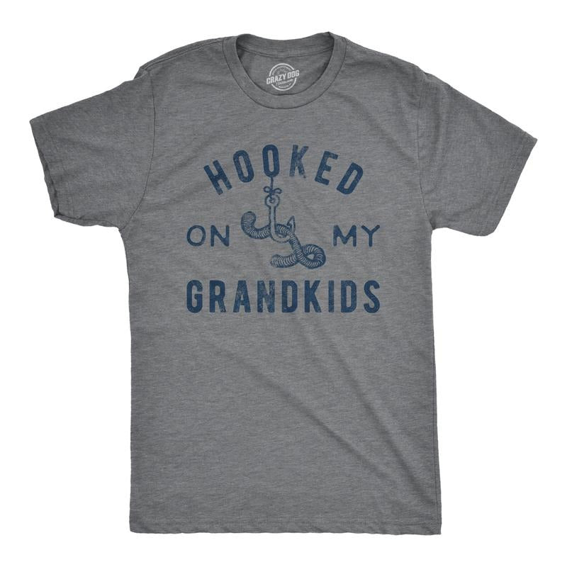 Hooked My Grandkids Funny Fishing Grandpa Novelty Funny Cool Soft Casual Menswear Dad Joke Funny Grandpa Short Sleeve Novelty Dark Grey T-Shirts, Hoodie, Sweatshirt