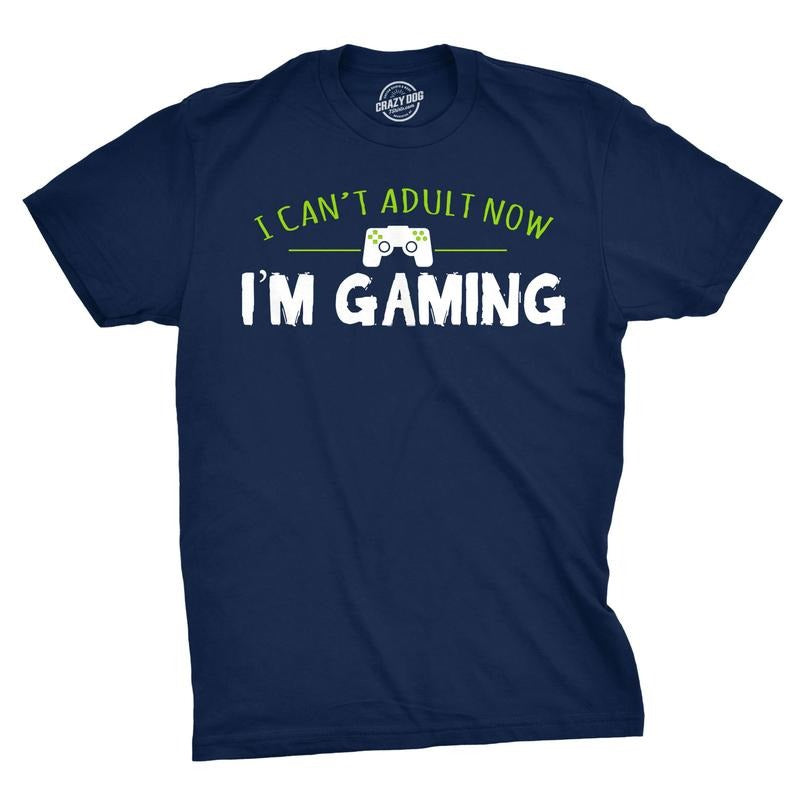I Cant Im Gaming Funny Video Game Sarcastic Cool Gamer Shirt Funny Cool Soft Casual Menswear Funny Gamer Short Sleeve Novelty Guys Navy T-Shirts, Hoodie, Sweatshirt