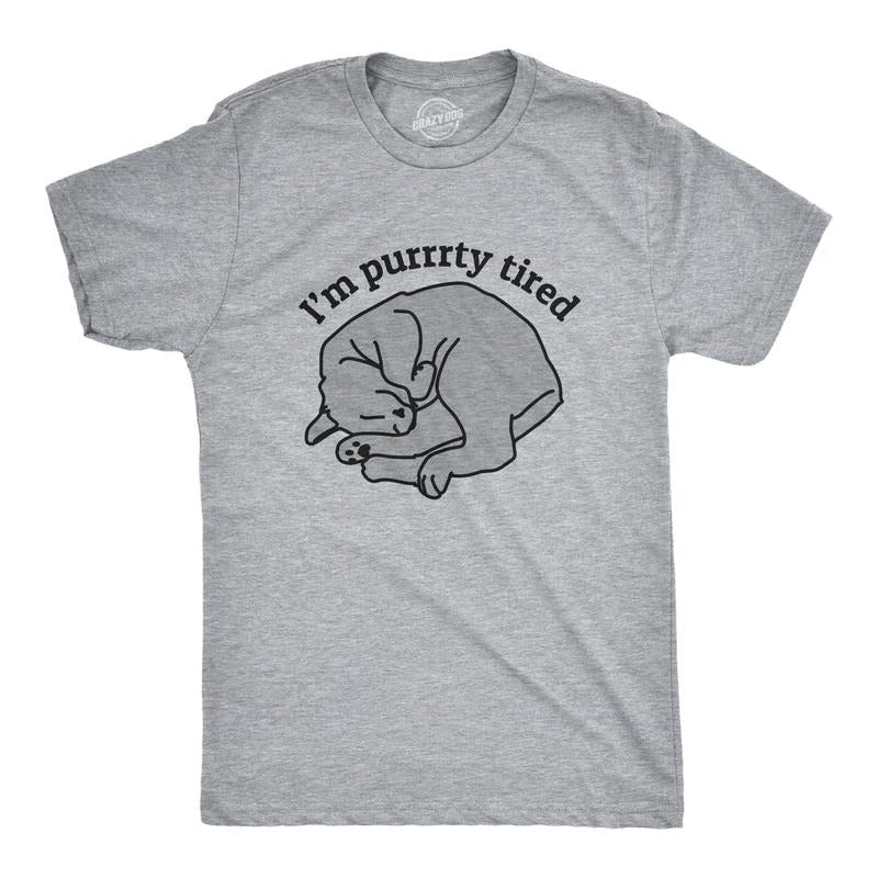Mens I'm Purrrty Tired Tshirt Funny Pet Cat Lover Kitten Novelty Nap Tee Hoodie, Sweatshirt | GrindPrints.com