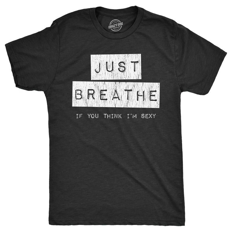 Mens Just Breathe If You Think Im Sexy T Shirt Funny Sarcastic Compliment Joke Tee for Guys Mens Funny T Shirts Cool Tees...
