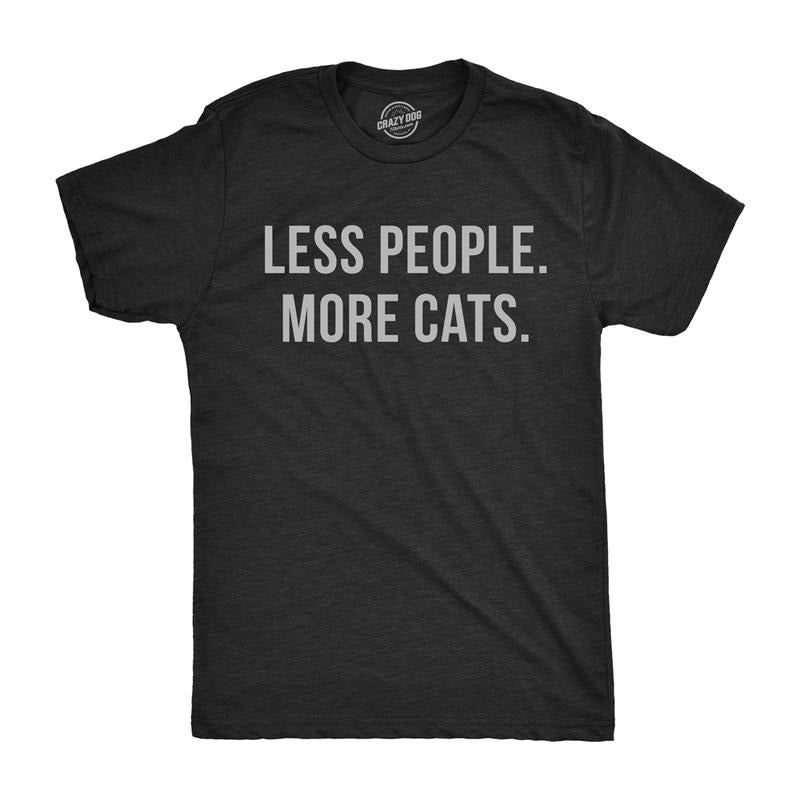 Mens Less People More Cats T Shirt Funny Pet Kitten Lower Tee for Guys Mens Funny T Shirts Cool Tees Soft Stylish Casual...