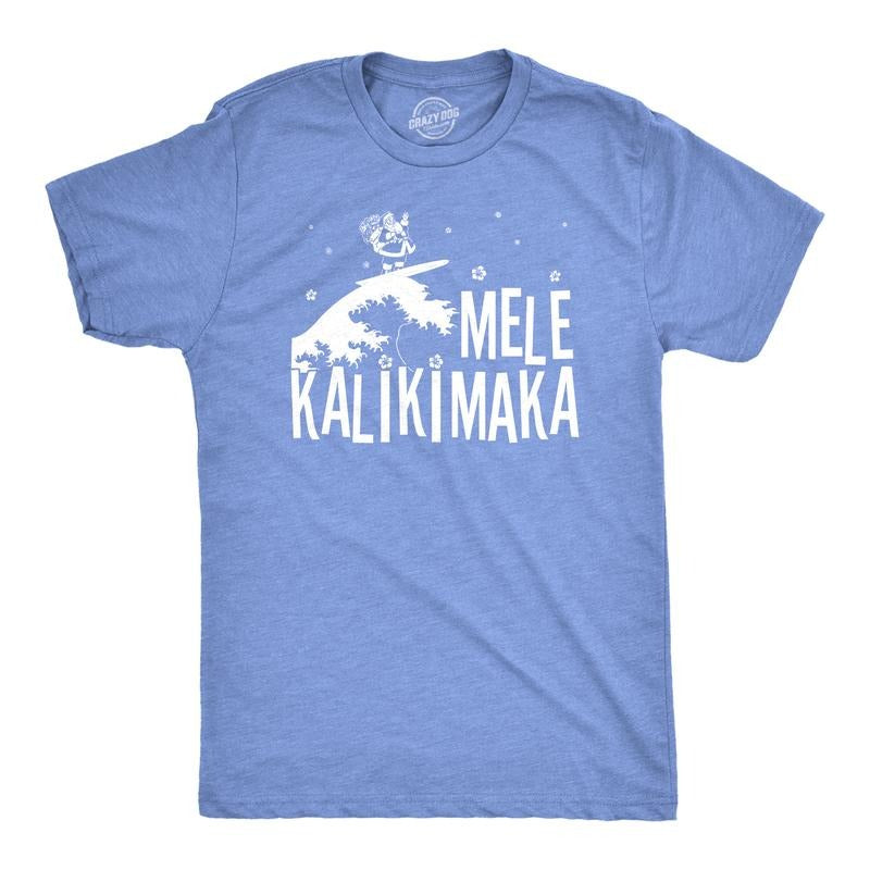 Mele Kalikimaka Funny Surfing Hawaiian Santa Funny Cool Soft Casual Menswear Novelty Guys Light Blue T-Shirts, Hoodie, Sweatshirt