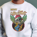 Mens Merry Christmas Rocker Tshirt Skull Christmas Sweatshirt Vintage Skull Rock Music Tee Christmas Skeleton Santa...