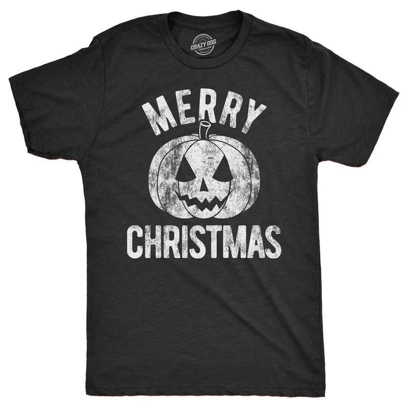 Mens Merry Christmas T Shirt Funny Halloween Pumpkin Jack O Latern Joke Tee For Guys Mens Funny T Shirts Cool Tees Soft...