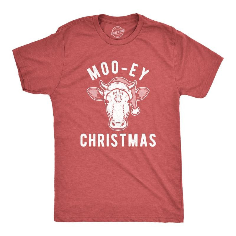 Mens Moo-ey Christmas T Shirt Funny Holiday Festive Cow Merry Xmas Graphic Tee Mens Funny T Shirts Cool Tees Soft Stylish...