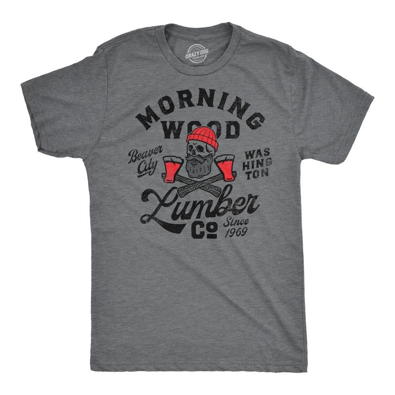 Mens Morning Wood Lumber Company T Shirt Funny Shirt with Adult Humor Innuendo Tee for Guys Mens Funny T Shirts Cool Tees...