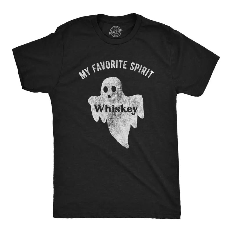 My Favorite Spirit Whiskey Funny Halloween Ghost Drinking Party Funny Cool Soft Casual Menswear Halloween Funny Drinking Short Sleeve Black T-Shirts, Hoodie, Sweatshirt