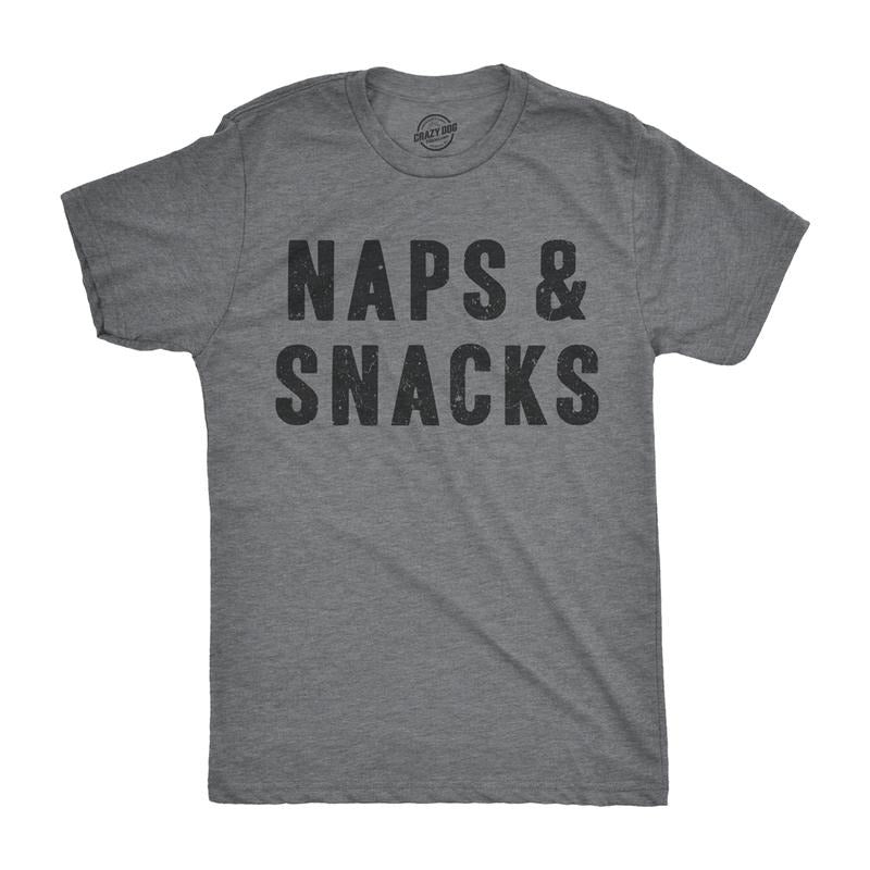 Mens Naps and Snacks T shirt Funny Sarcastic Saying Novelty Top Hilarious Quote Mens Funny T Shirts Cool Tees Soft...