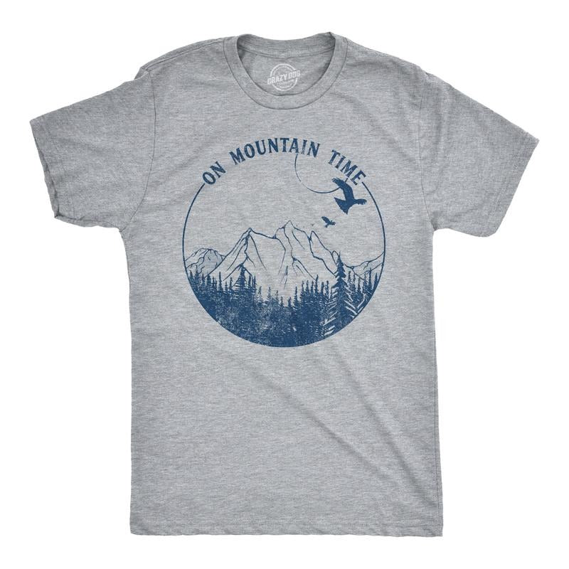 Mountain Time Cute Hiking Camping Happy Camper Guys Funny Cool Soft Casual Menswear Funny Camping Short Sleeve Novelty Guys Light Grey T-Shirts, Hoodie, Sweatshirt