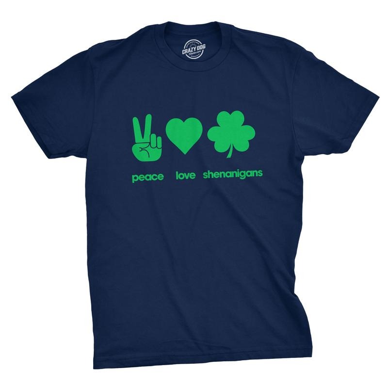 Mens Peace Love Shenanigans T Shirt Funny Novelty Saint Patricks Day Tee Mens Funny T Shirts Cool Tees Soft Stylish...