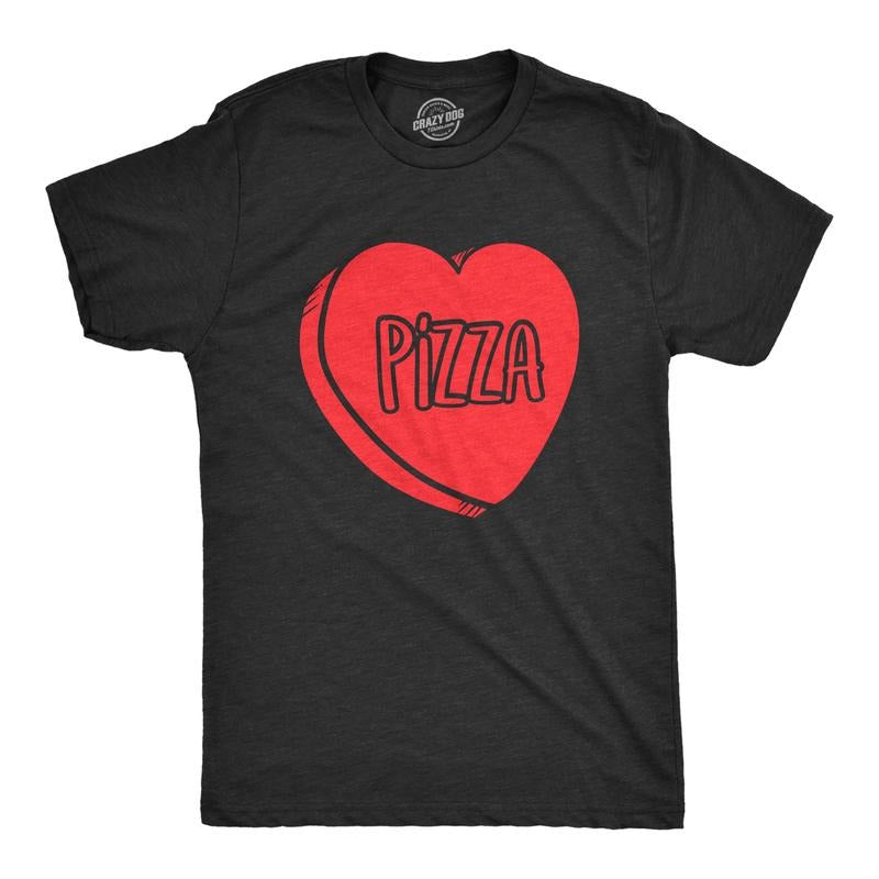 Pizza Candy Heart Funny Pizza Lovers Relationship Funny Cool Soft Casual Menswear Love Funny Food Short Sleeve Novelty Black T-Shirts, Hoodie, Sweatshirt
