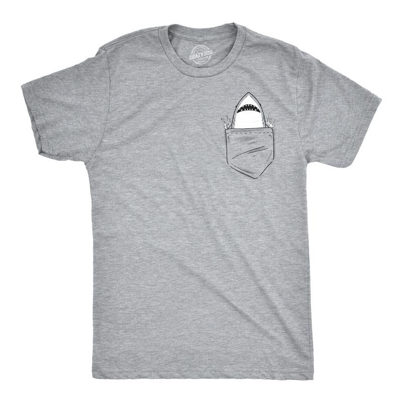 Pocket Shark Funny Printed Jaws Cool Novelty Funny Cool Soft Casual Menswear Shark Novelty Guys Light Grey T-Shirts, Hoodie, Sweatshirt