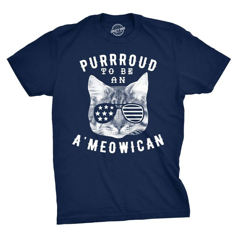 Mens Purroud to Be An Ameowican T Shirt Funny 4th Of July Cat Tee for Guys Mens Funny T Shirts Cool Tees Soft Stylish...