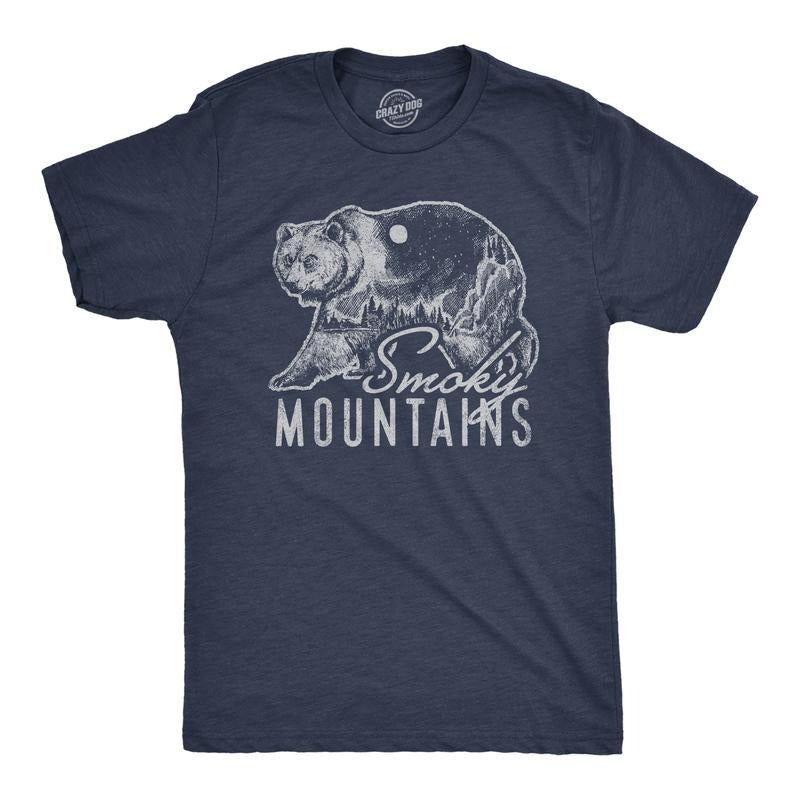 Retro Smoky Mountains Funny Camping Vintage Guys Funny Cool Soft Casual Menswear Vintage Funny Camping Short Sleeve Novelty Navy T-Shirts, Hoodie, Sweatshirt