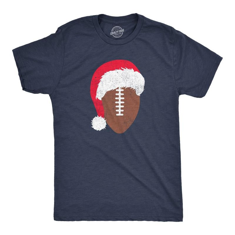 Santa Football Funny Xmas Lovers Foot Ball Season Guys Funny Cool Soft Casual Menswear Funny Football Short Sleeve Novelty Navy T-Shirts, Hoodie, Sweatshirt