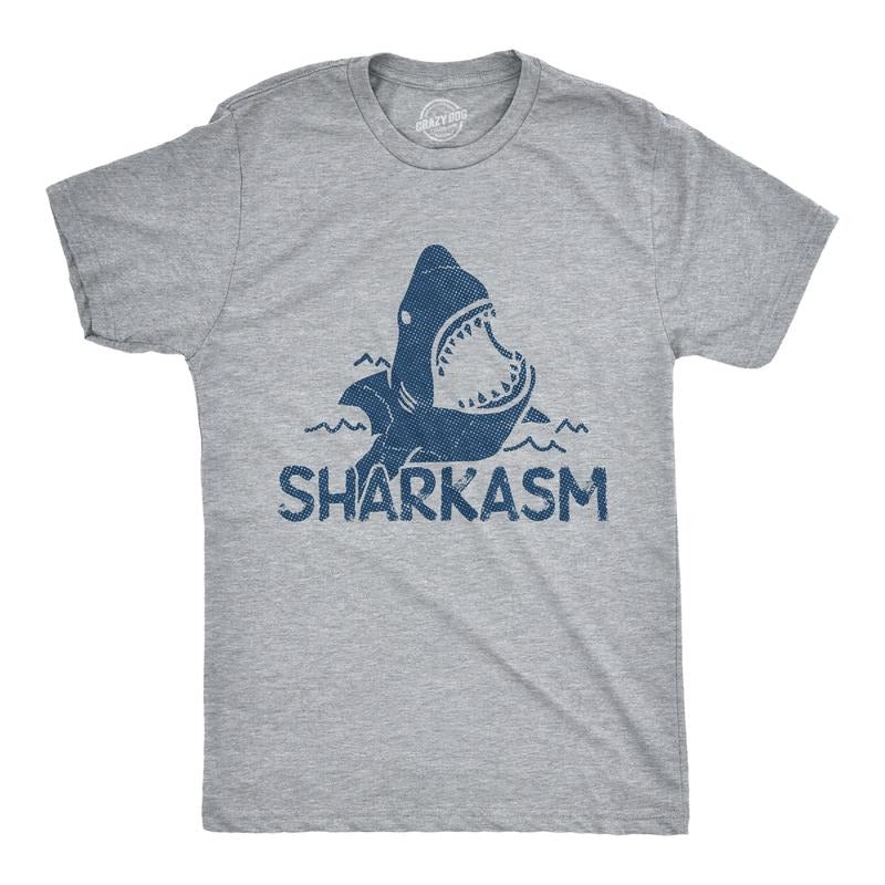 Sharkasm Funny Sarcastic Shark Summer Vacation Novelty Funny Cool Soft Casual Menswear Shark Funny Sarcastic Short Sleeve Novelty Light Grey T-Shirts, Hoodie, Sweatshirt