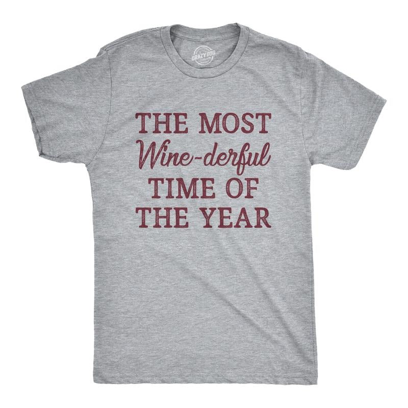 Mens The Most Winederful Time Of The Year T Shirt Funny Xmas Holiday Wine Drinking Lovers Tee For Guys Mens Funny T...