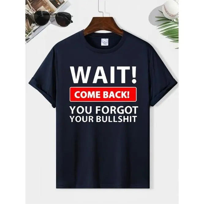 Mens Trendy Bullshit Print T-Shirt - Stylish Round Neck, Short Sleeves, Regular Fit