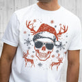 Mens Vintage Christmas Skull Tees Sunglasses Santa Skull Sweatshirt Mens Reindeer Skull Tshirts Christmas Rocker Top...