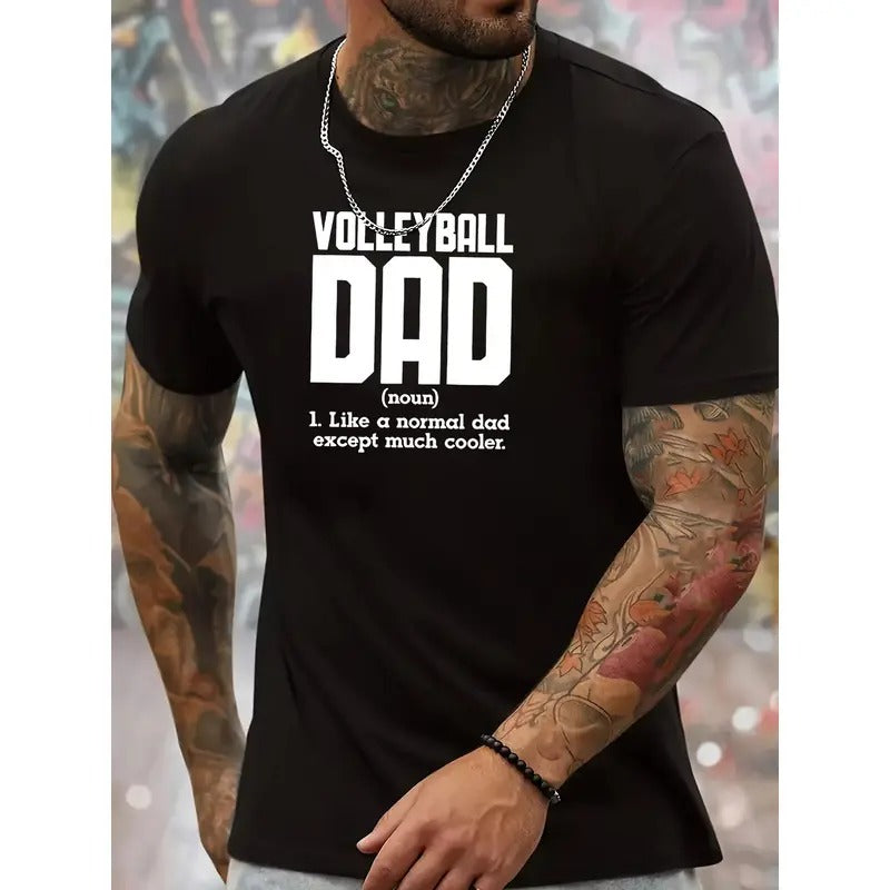 Mens Volleyball Dad Print T-shirt - Comfortable Crew Neck, Short Sleeves for Summer Cool